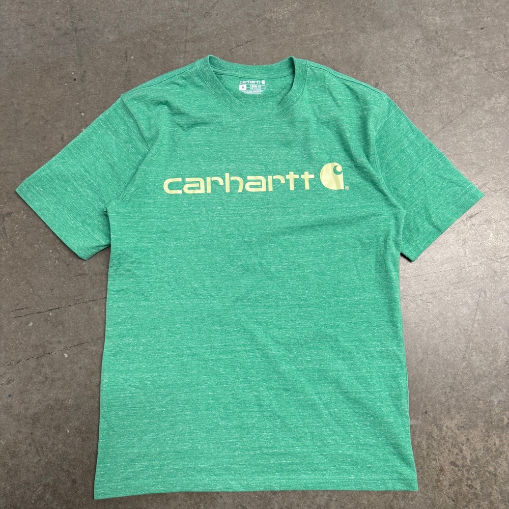Carhartt Mens Loose Fit Graphic Logo T-Shirt Heather Green Medium Short Sleeve